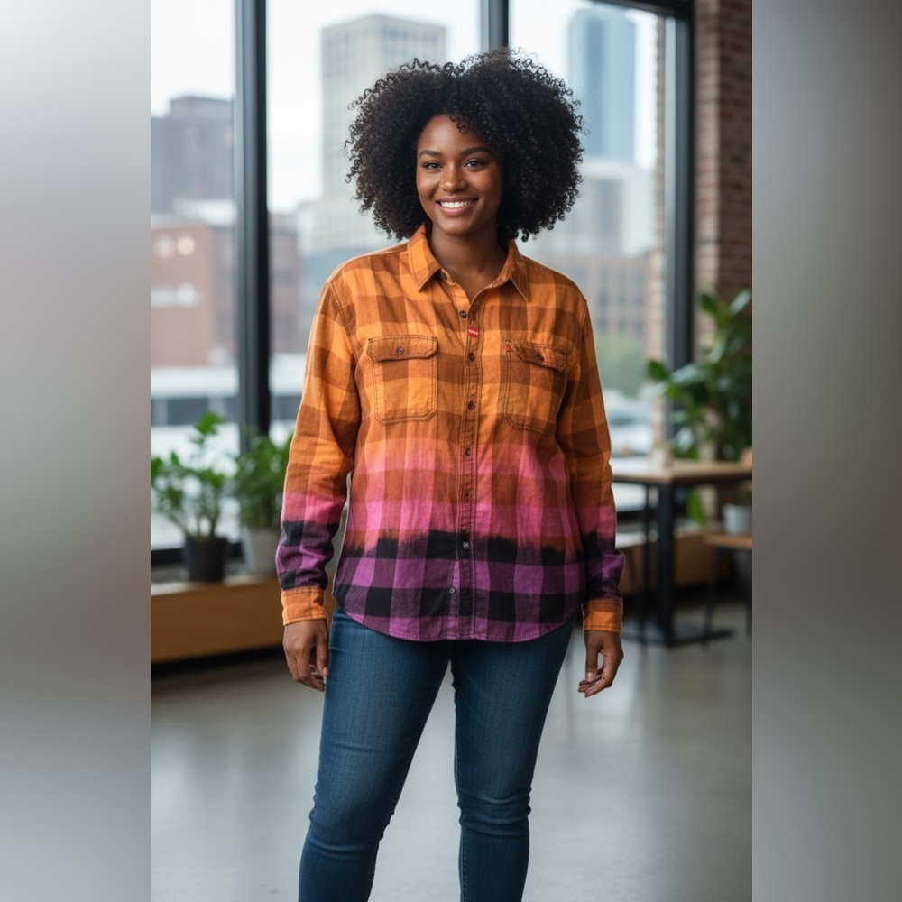 Plaid Gradient ombré Button-Up Shirt